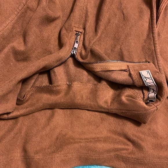 Chloe K Tan Faux Suede Leather Dress Size Medium short zipper at back of neck - Picture 10 of 11